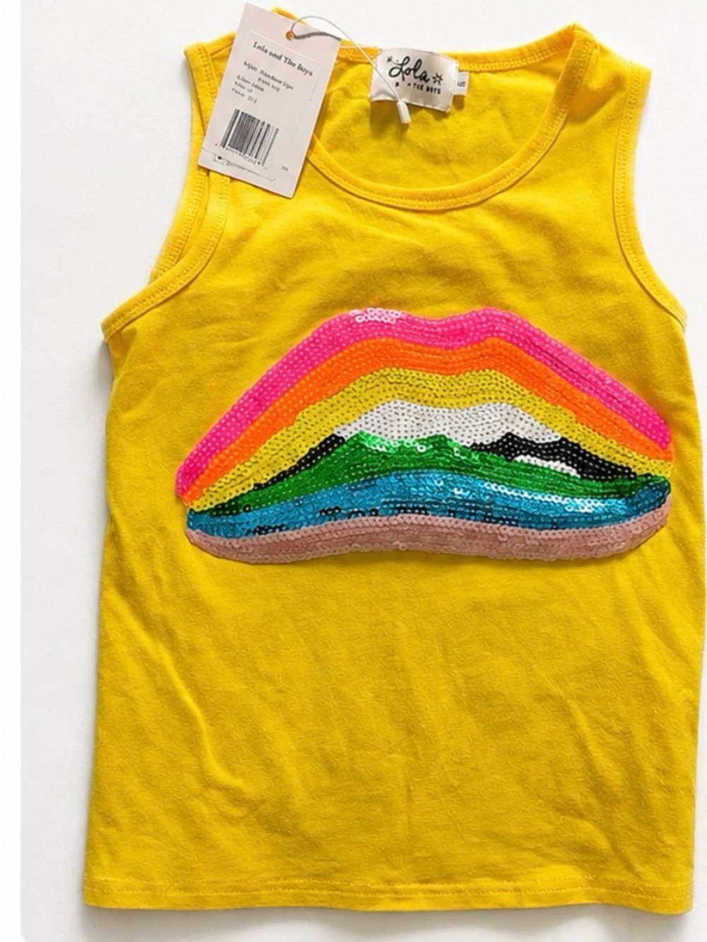 Lola + The Boys Yellow Girls' Sequin Rainbow Tank Top